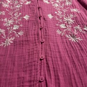 Style & Co. Magenta Embroidered Blouse